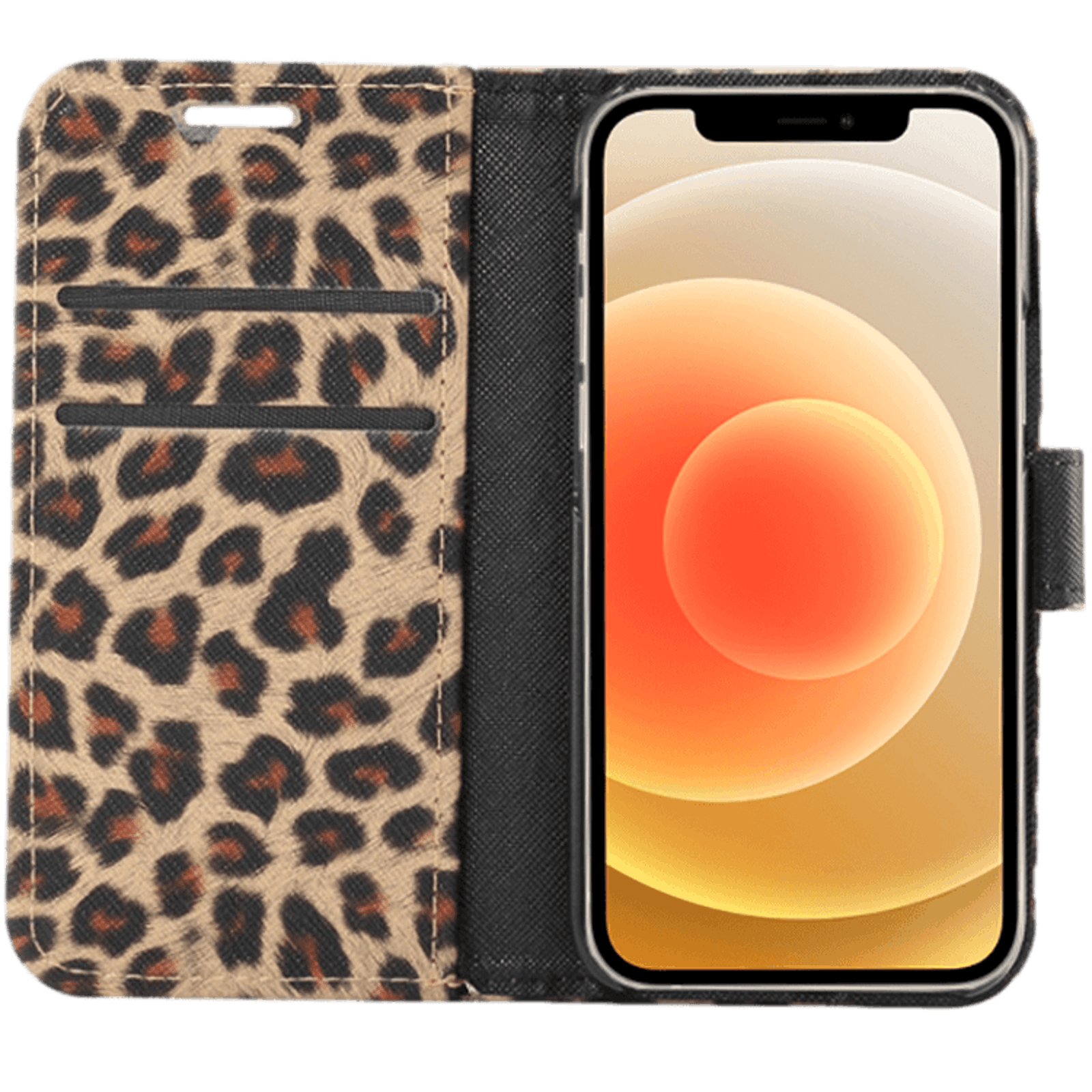 Mocaa iPhone 12 Mini Luipaardprint Bookcase Hoesje Luipaardbruin