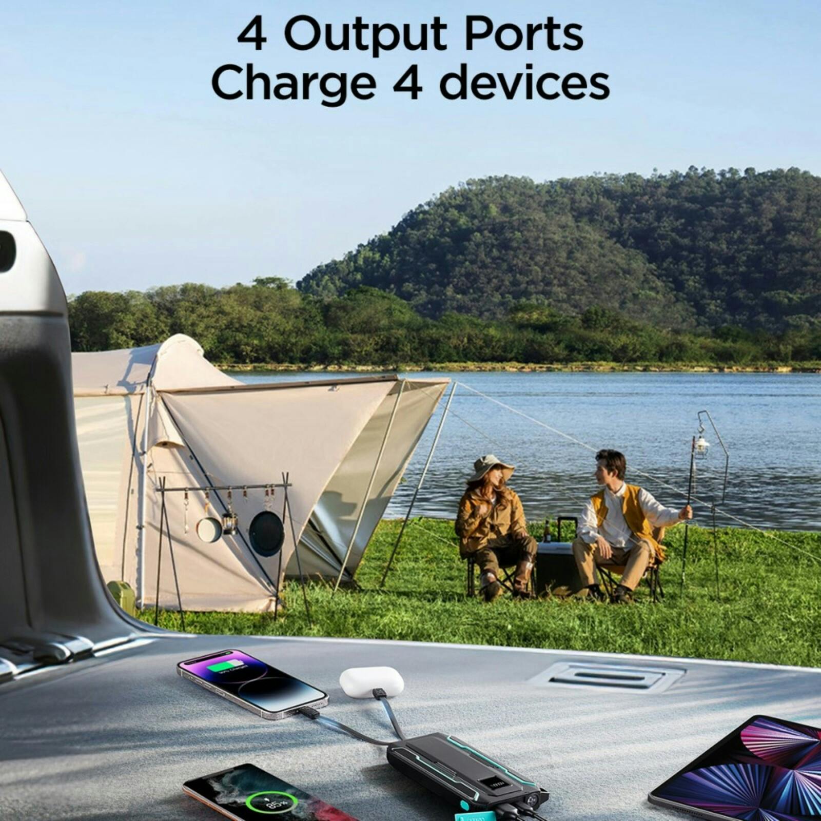 Joyroom 22.5W Dual Cable Outdoor Powerbank Zwart 10.000 mAh