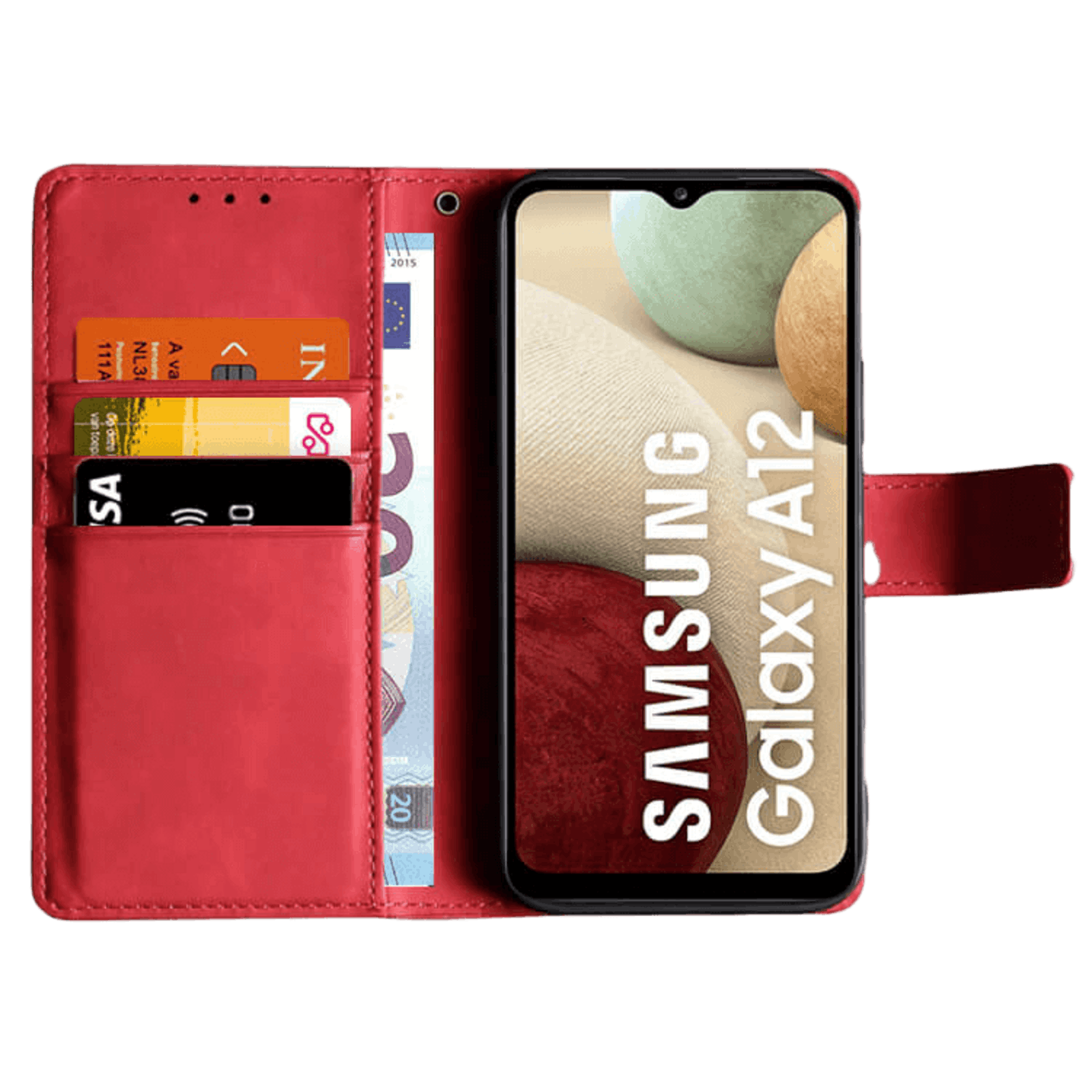 Mocaa Samsung Galaxy A12 Bookcase Hoesje Krokodillenleer Rood