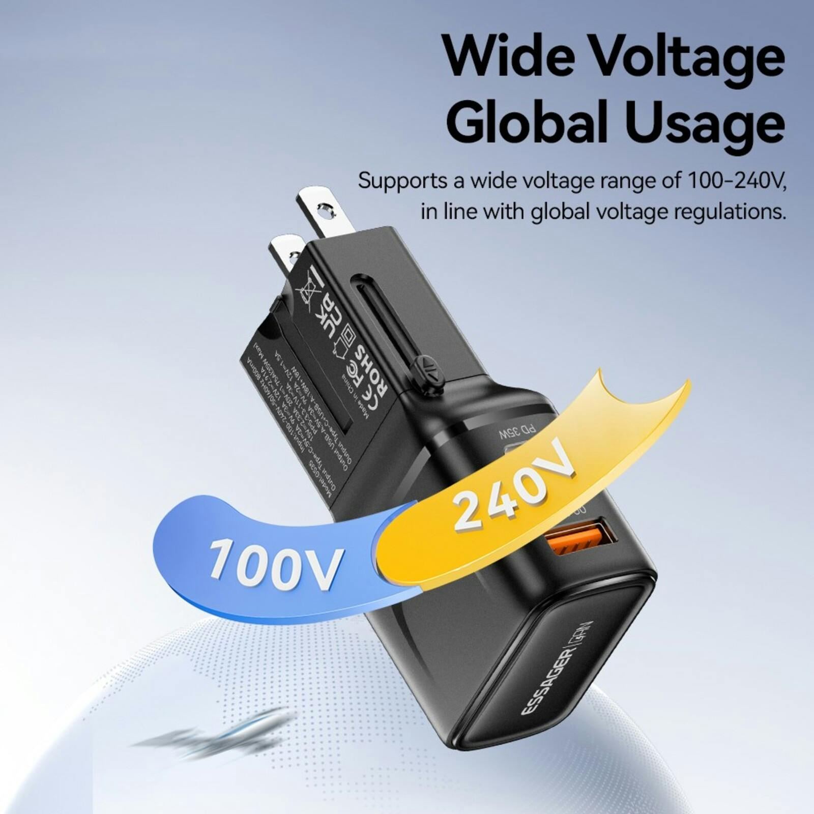 Essager 35W USB-A + USB-C Wereldstekker Zwart