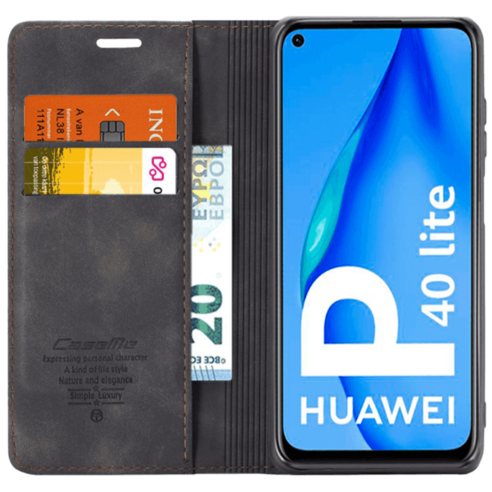 Caseme Huawei P40 Lite business wallet bookcase hoesje Zwart