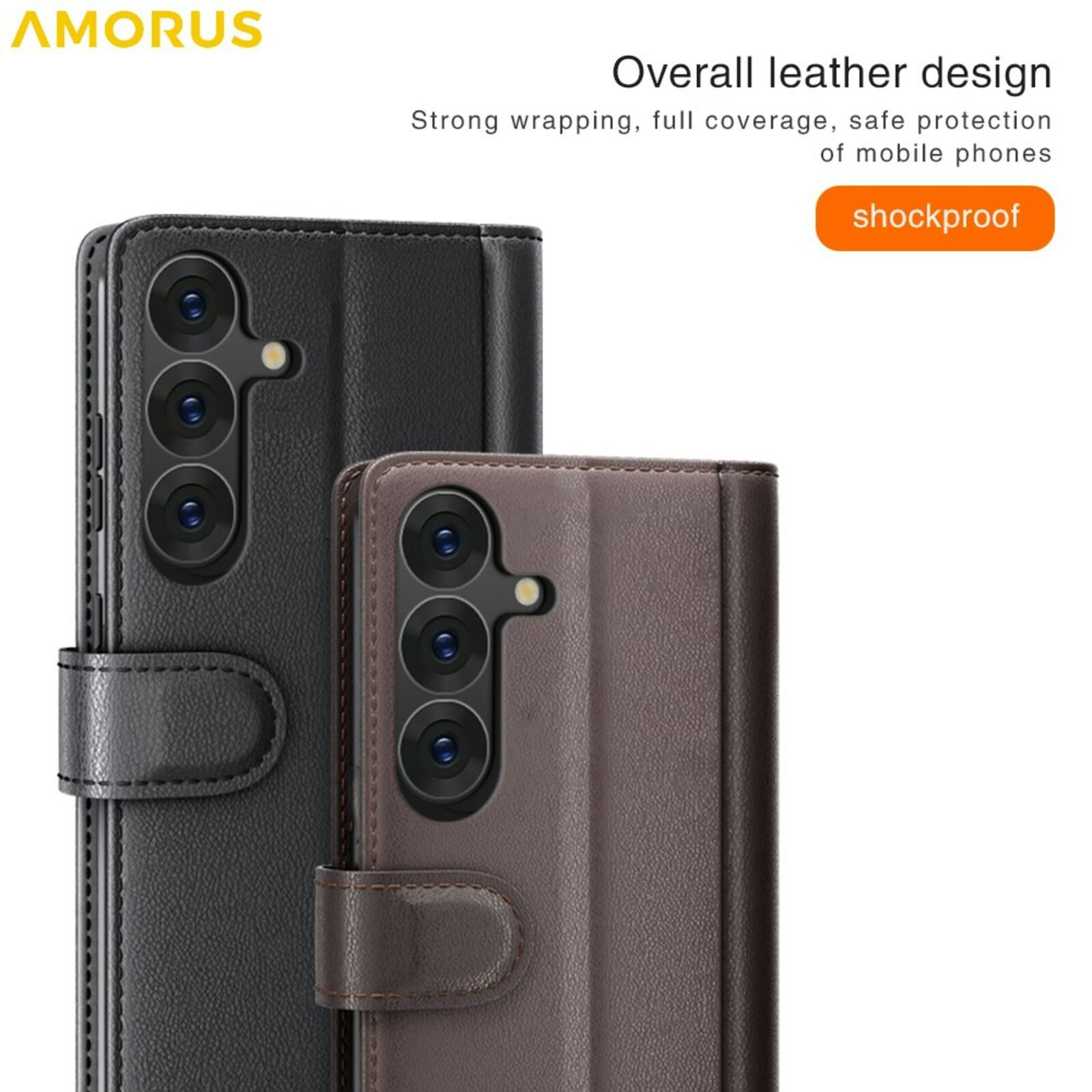 Amorus Samsung Galaxy S26 Luxe Lederen Bookcase Zwart