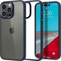 Spigen iPhone 14 Pro Doorzichtig Hard Hoesje Donkerblauw - Voorkant & achterkant