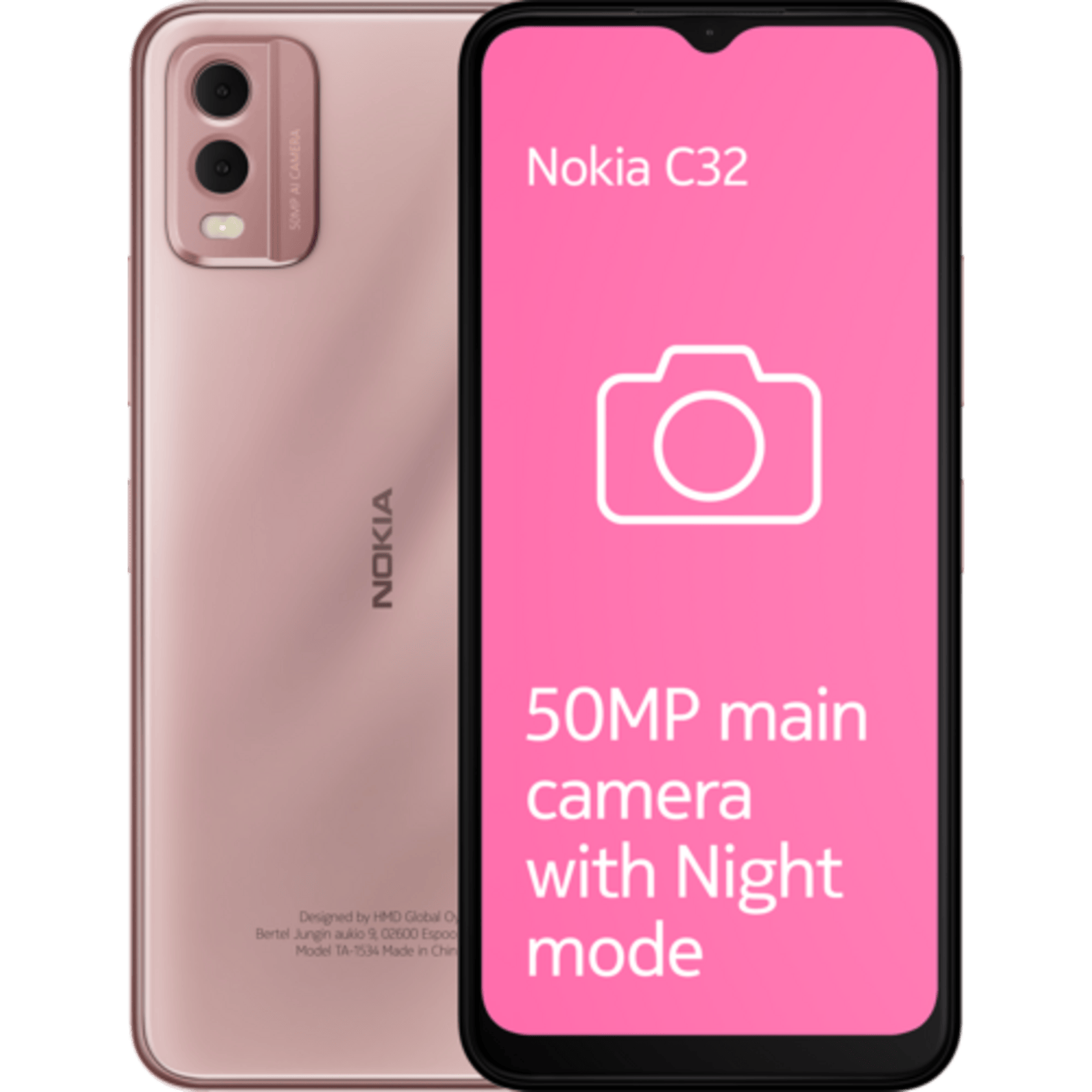 Nokia C32 Pink - Voorkant & achterkant