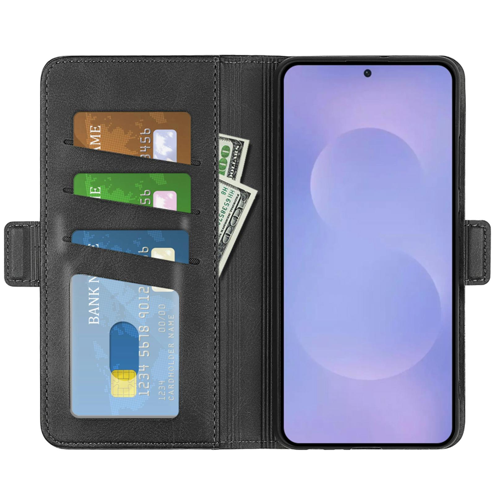 CaseBody Samsung S26 Real Leather Wallet Hoesje Zwart