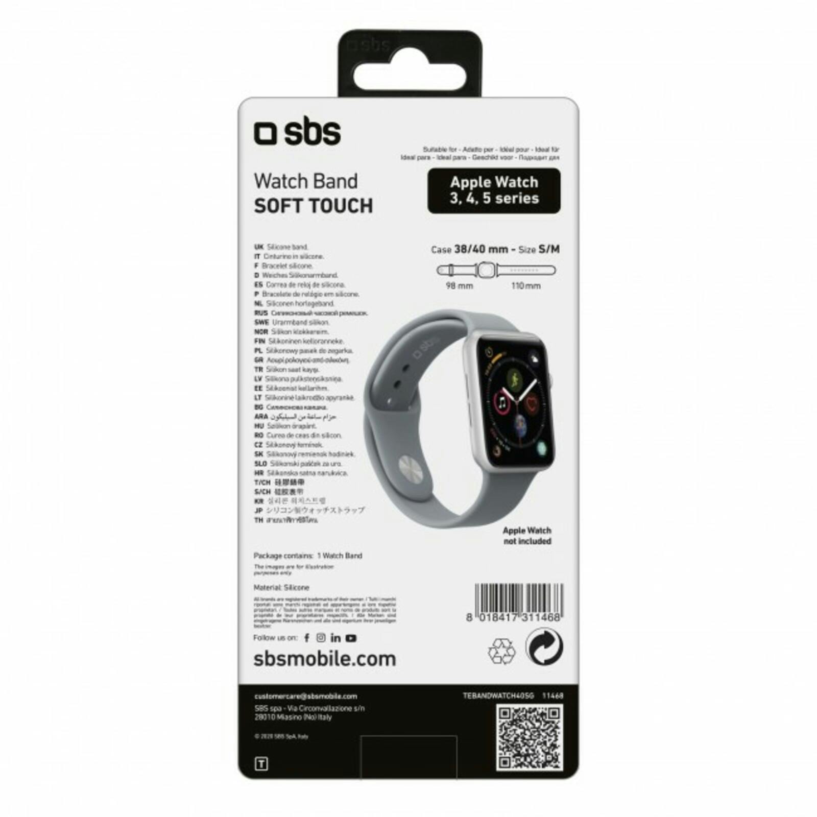 SBS Apple Watch Series 3/4/5/6/7/8/SE 40mm Band Grijs