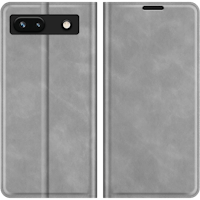 Just in Case Pixel 7a Magnetisch Portemonnee Hoesje Grijs - Voorkant & achterkant