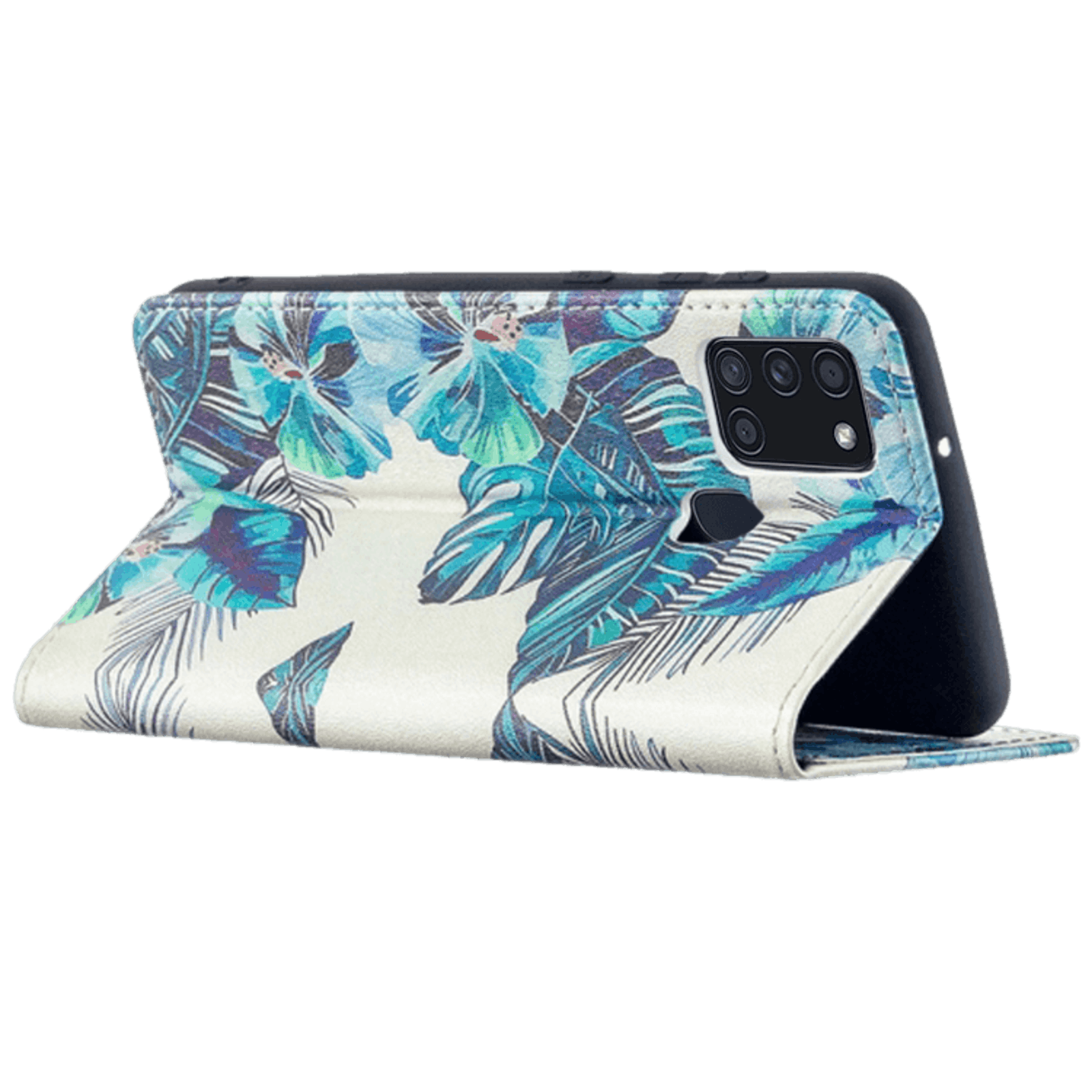 Mocaa Samsung Galaxy A21s Blue Leaf Magnetisch Bookcase Hoesje Meerkleurig