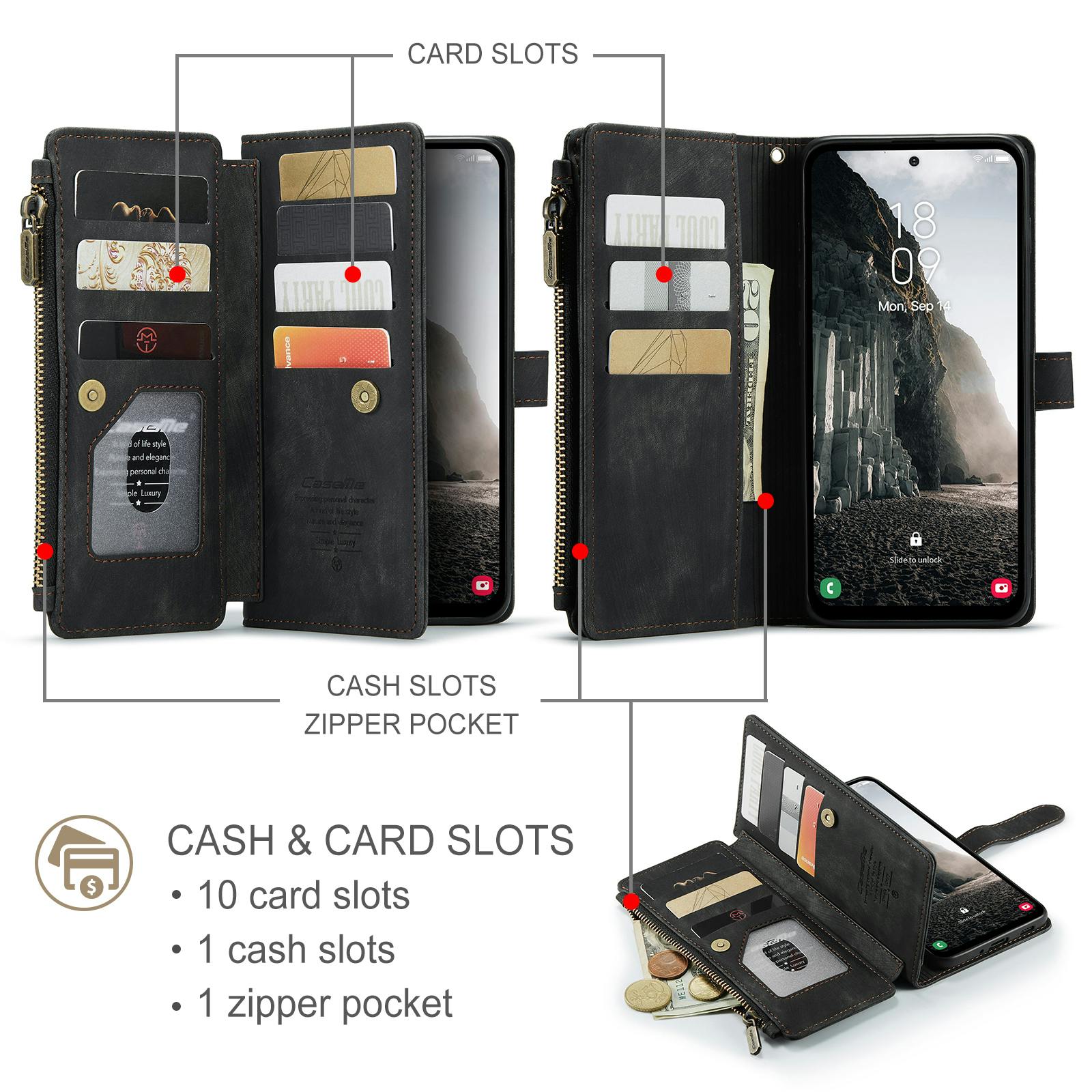 Caseme Samsung Galaxy A57 Vintage Wallet Hoesje Zwart