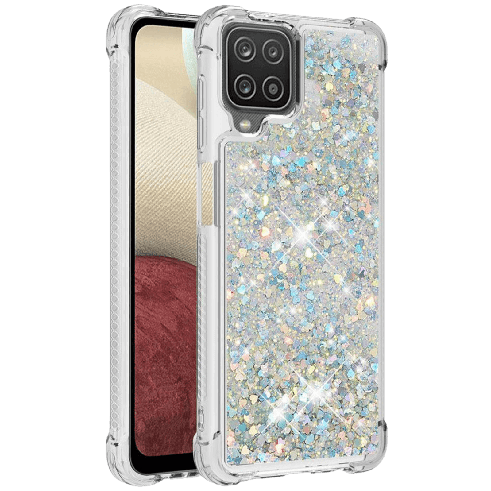 Mocaa Samsung Galaxy A12 Valbestendig Glitter Hoesje Zilver