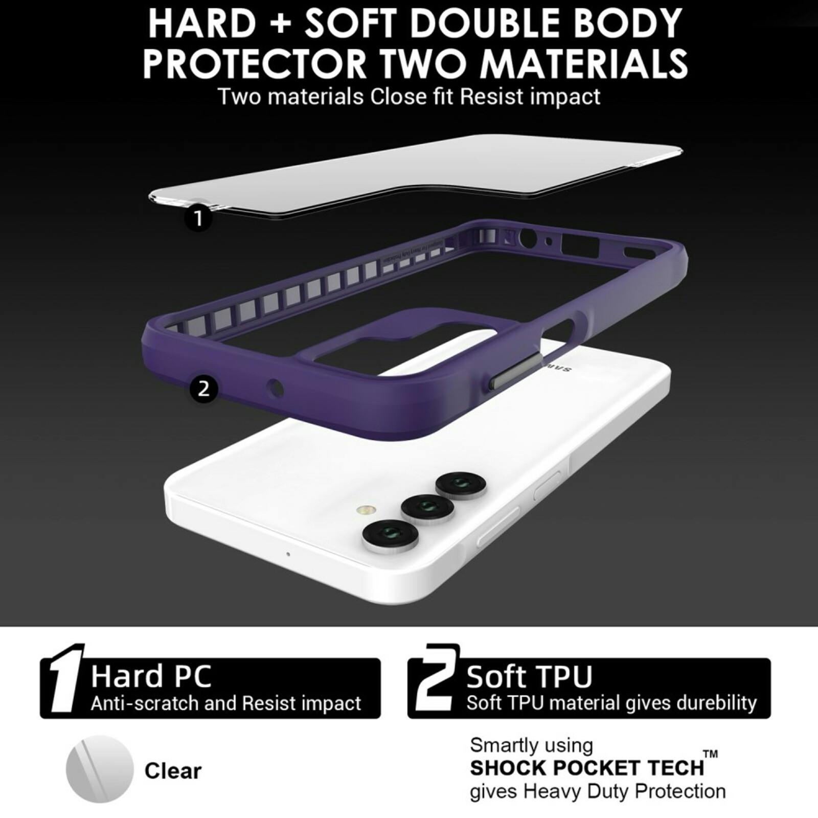 CaseBody Samsung A15 Combat X Beschermhoesje Paars