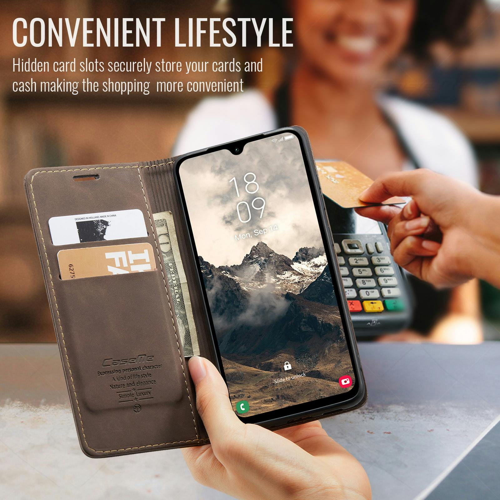 Caseme Samsung Galaxy A57 Business Bookcase Hoesje Bruin