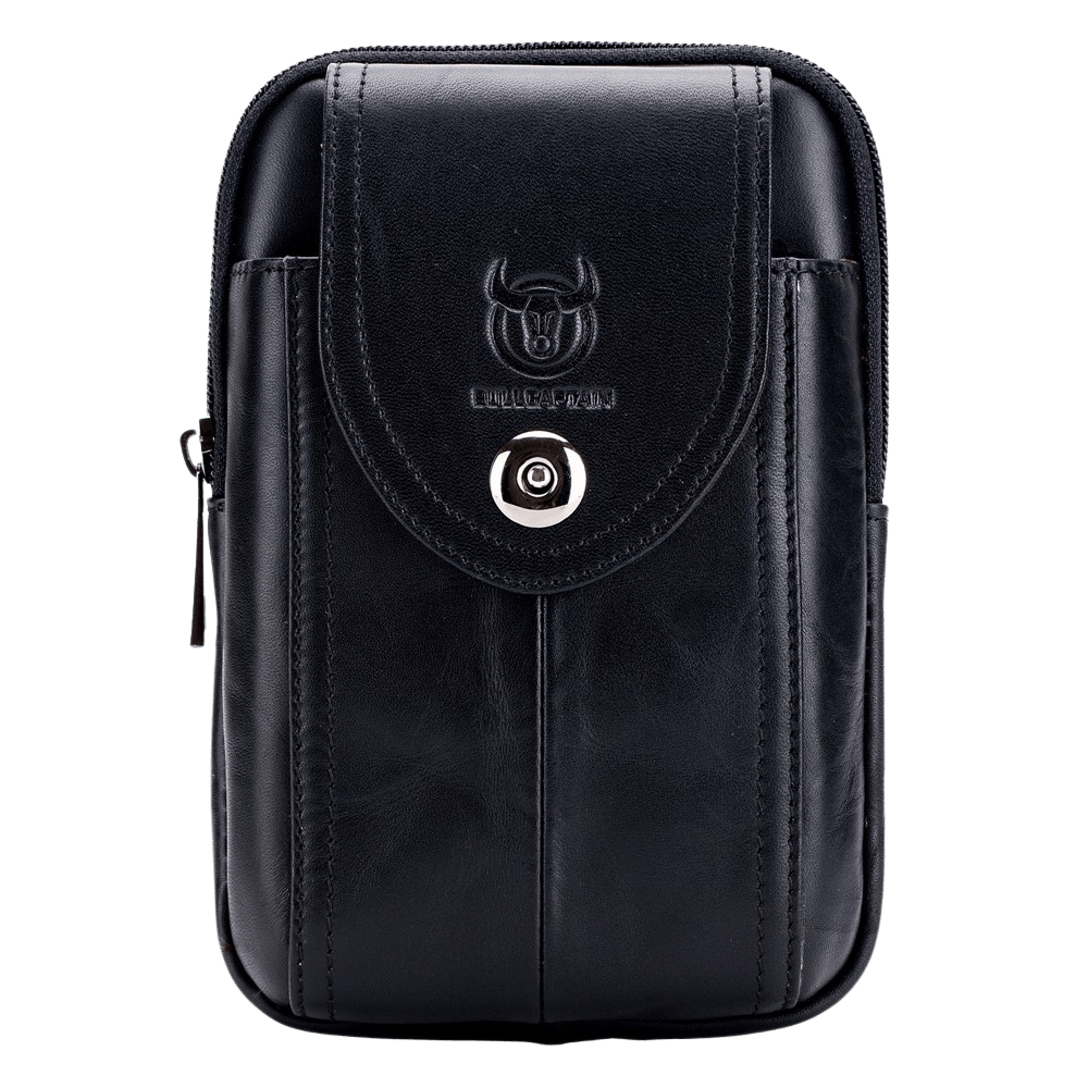 Bullcaptain Vertical Leather Smartphone Pouch Zwart XL