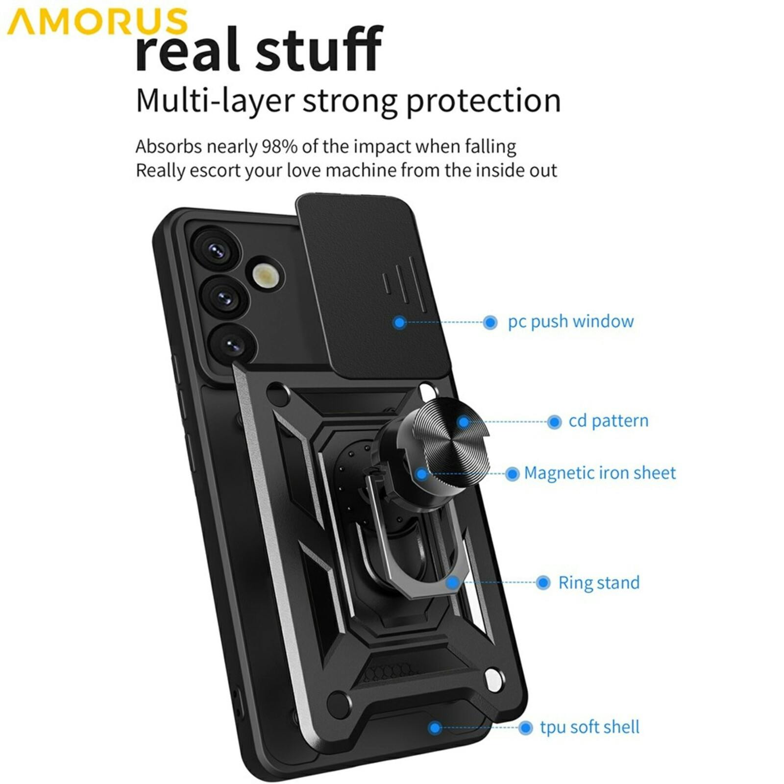 Amorus Samsung Galaxy S26 Shield Case met Camera-schuif Zwart