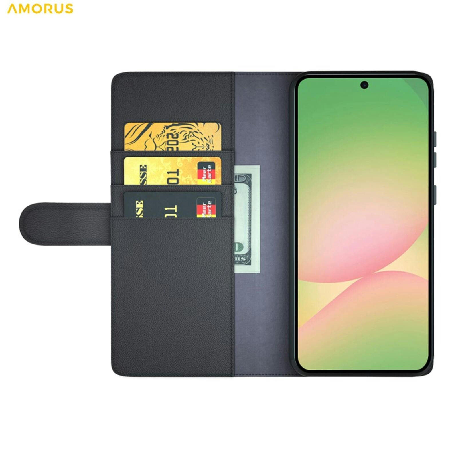 Amorus Samsung Galaxy A57 Real Leather Wallet Hoesje Zwart