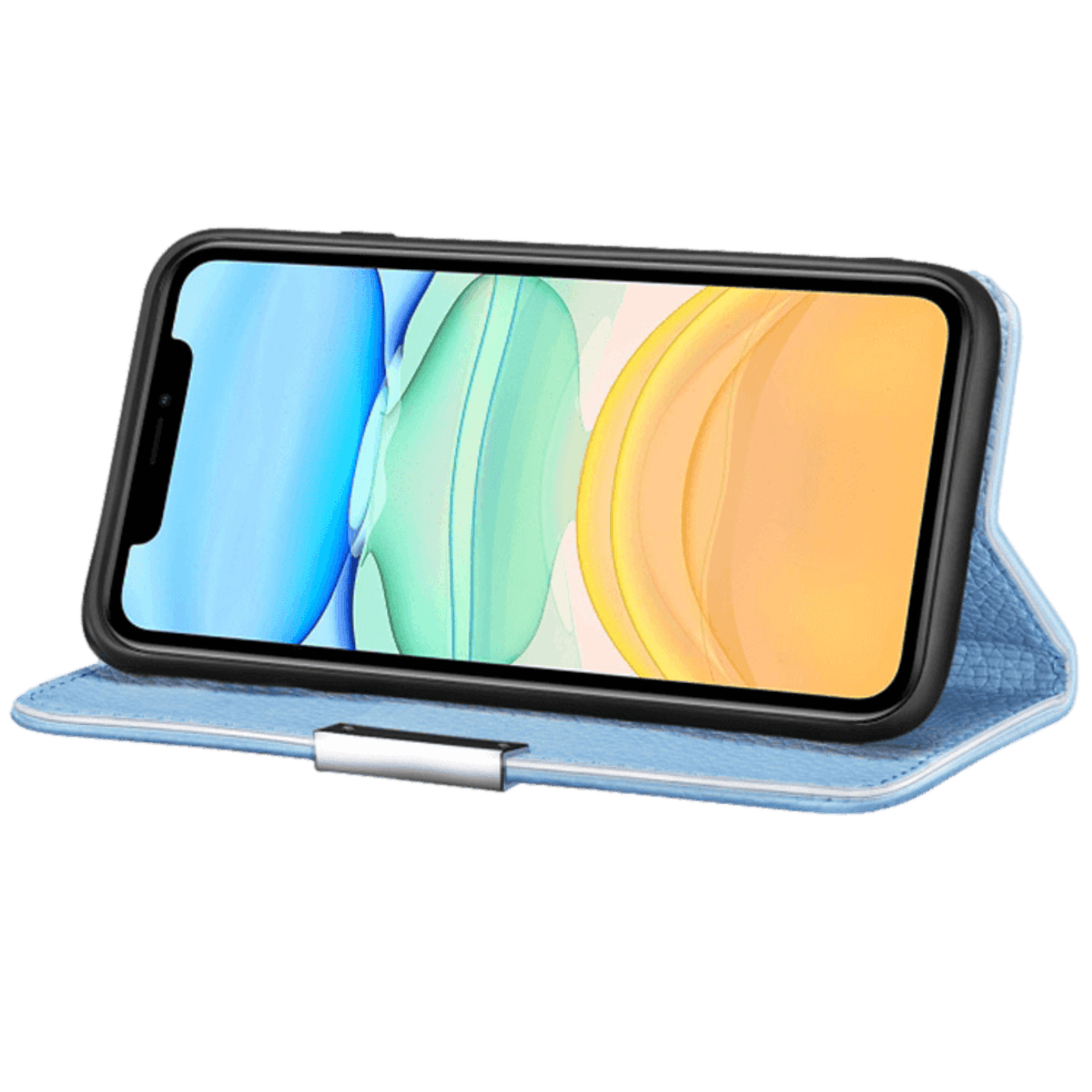 Mocaa iPhone 12 Mini Litchi Mini Wallet Hoesje Blauw