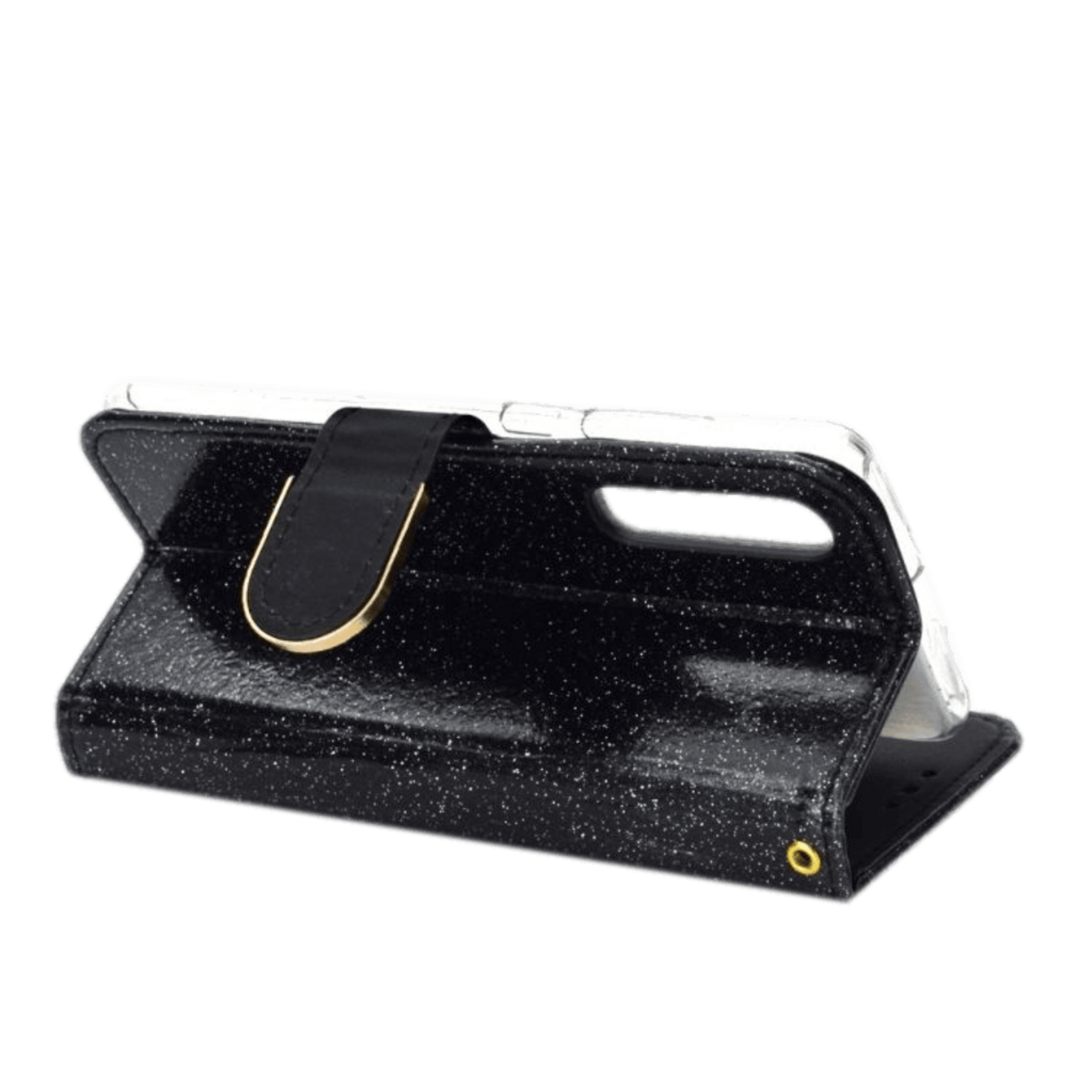 TwoTone Huawei P30 glitter hoesje met pasruimte en spiegel Zwart