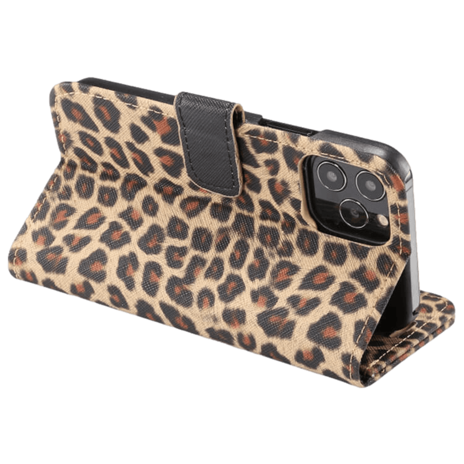 Vili iPhone 13 Pro Max Luipaardprint Bookcase Hoesje Bruin