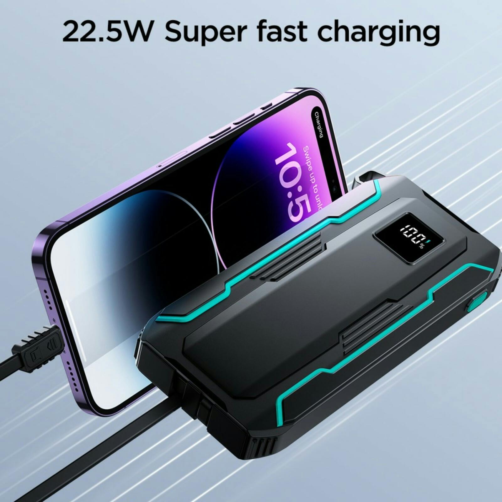Joyroom 22.5W Dual Cable Outdoor Powerbank Zwart 10.000 mAh