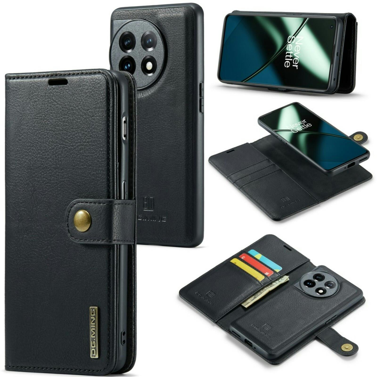 DG.MING OnePlus 11 Lederen 2-in-1 Wallet Hoesje Zwart