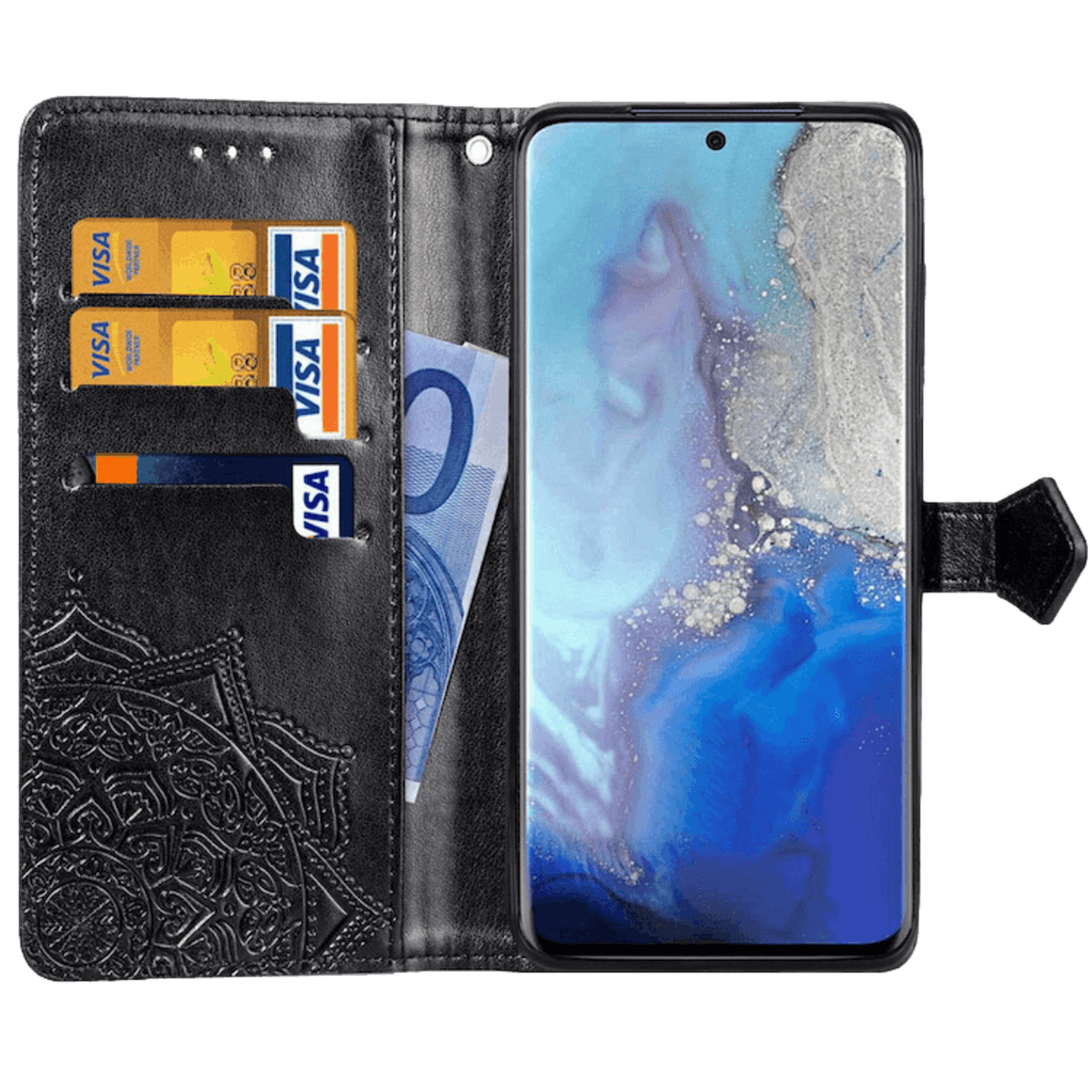 Comfycase Samsung Galaxy S20 Mandala Booklet Telefoonhoesje Zwart