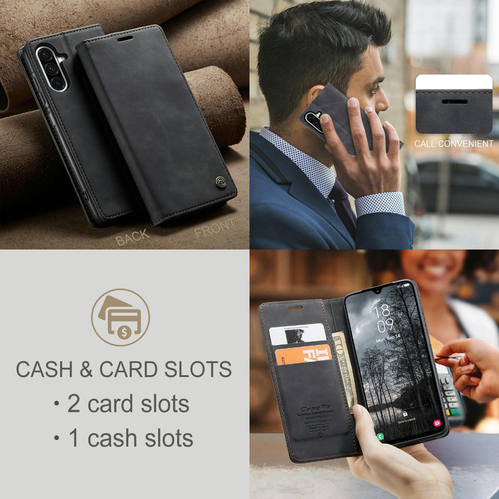 Caseme Samsung Galaxy A37 Business Bookcase Hoesje Zwart