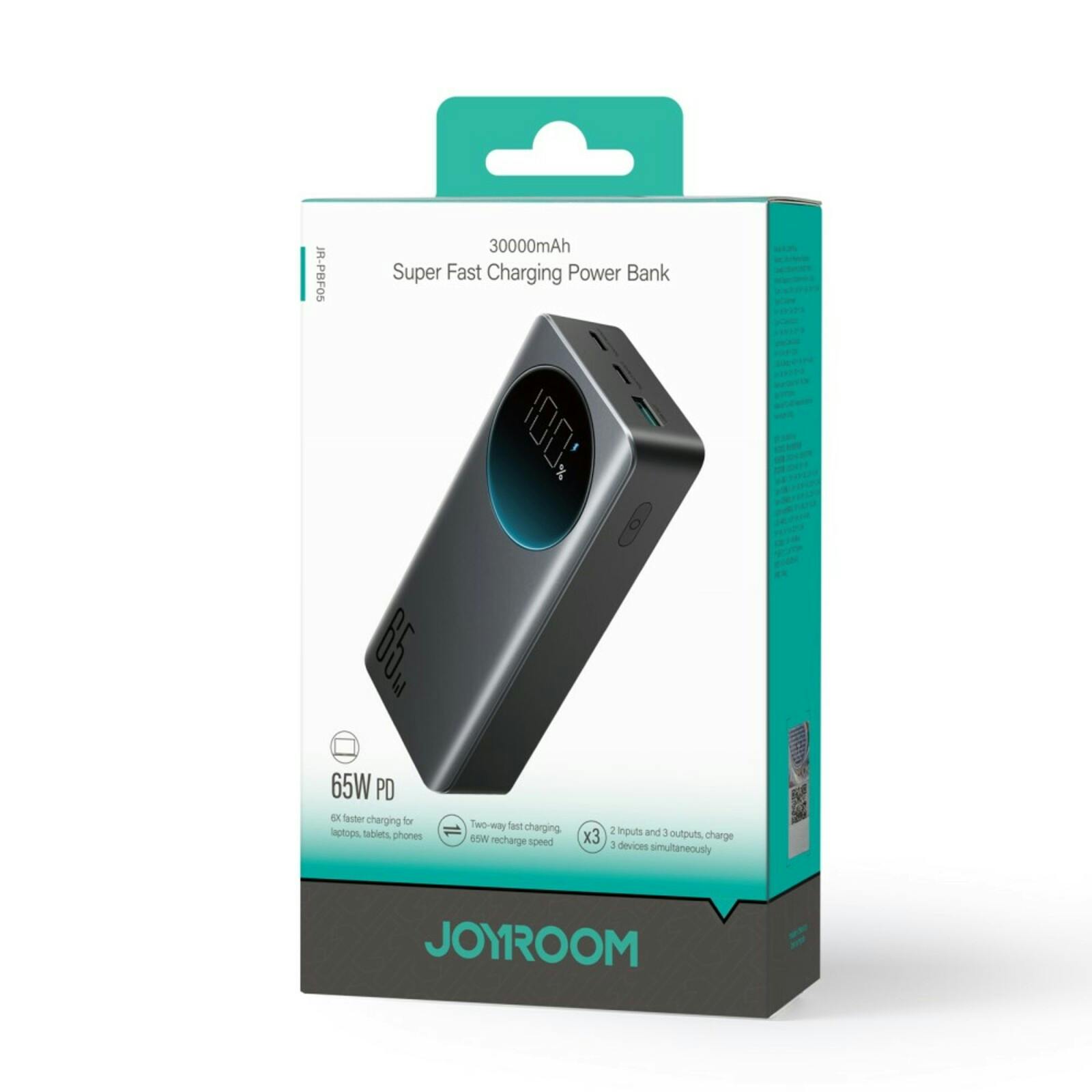 Joyroom 30.000mAh 65W Superfast Powerbank Laptop Tablet Smartphone Zwart 30.000 mAh