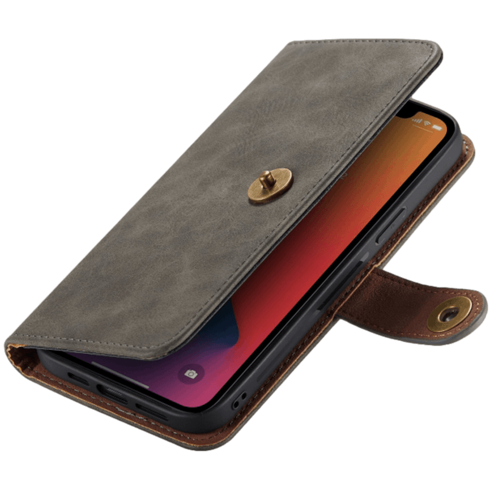 Mocaa iPhone 12 (Pro) Vintage 2-in-1 Wallet Hoesje Grijs
