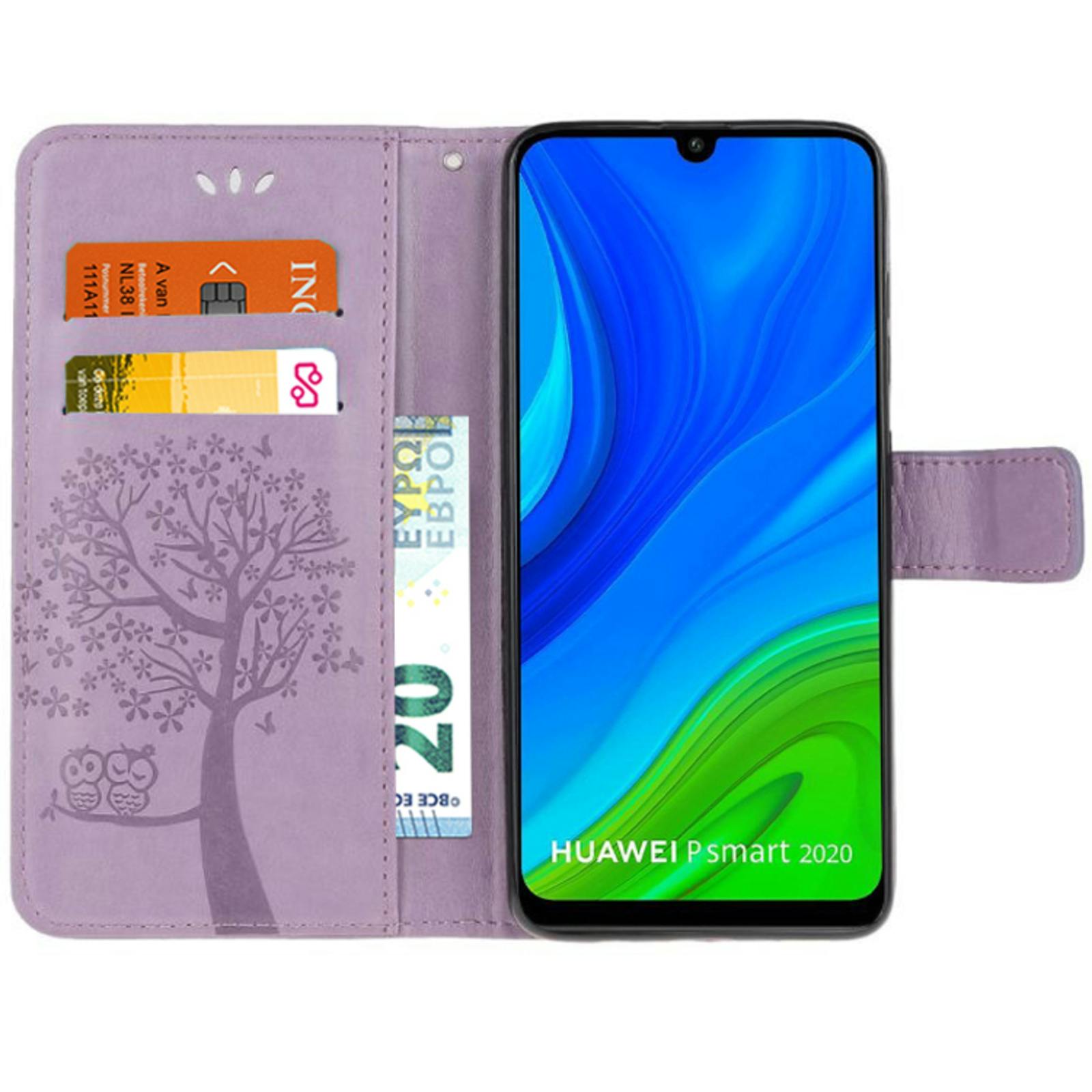Comfycase Huawei P Smart 2020 Bookcase Hoesje Uiltjes Paars