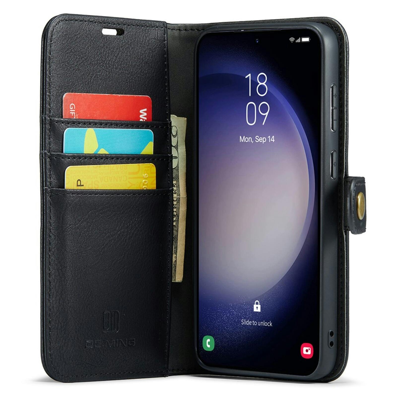 DG.MING Samsung Galaxy S25 Lederen 2-in-1 Wallet Hoesje Zwart