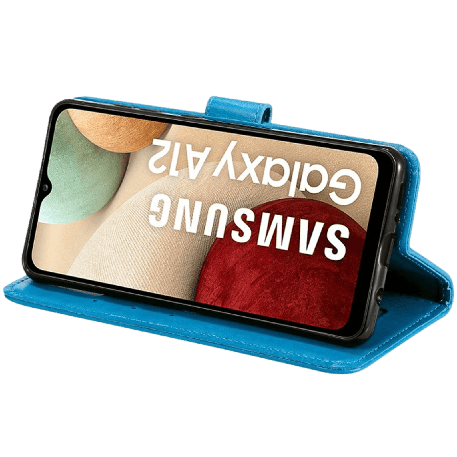 Comfycase Samsung Galaxy A12 Hoesje voor Pasjes Gravure Blauw