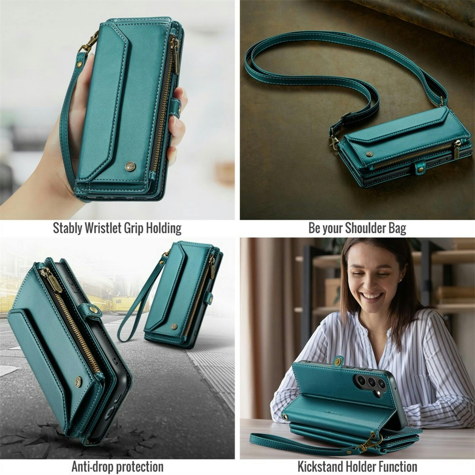 Caseme Samsung S23 FE Clutch Wallet met Koord Groen