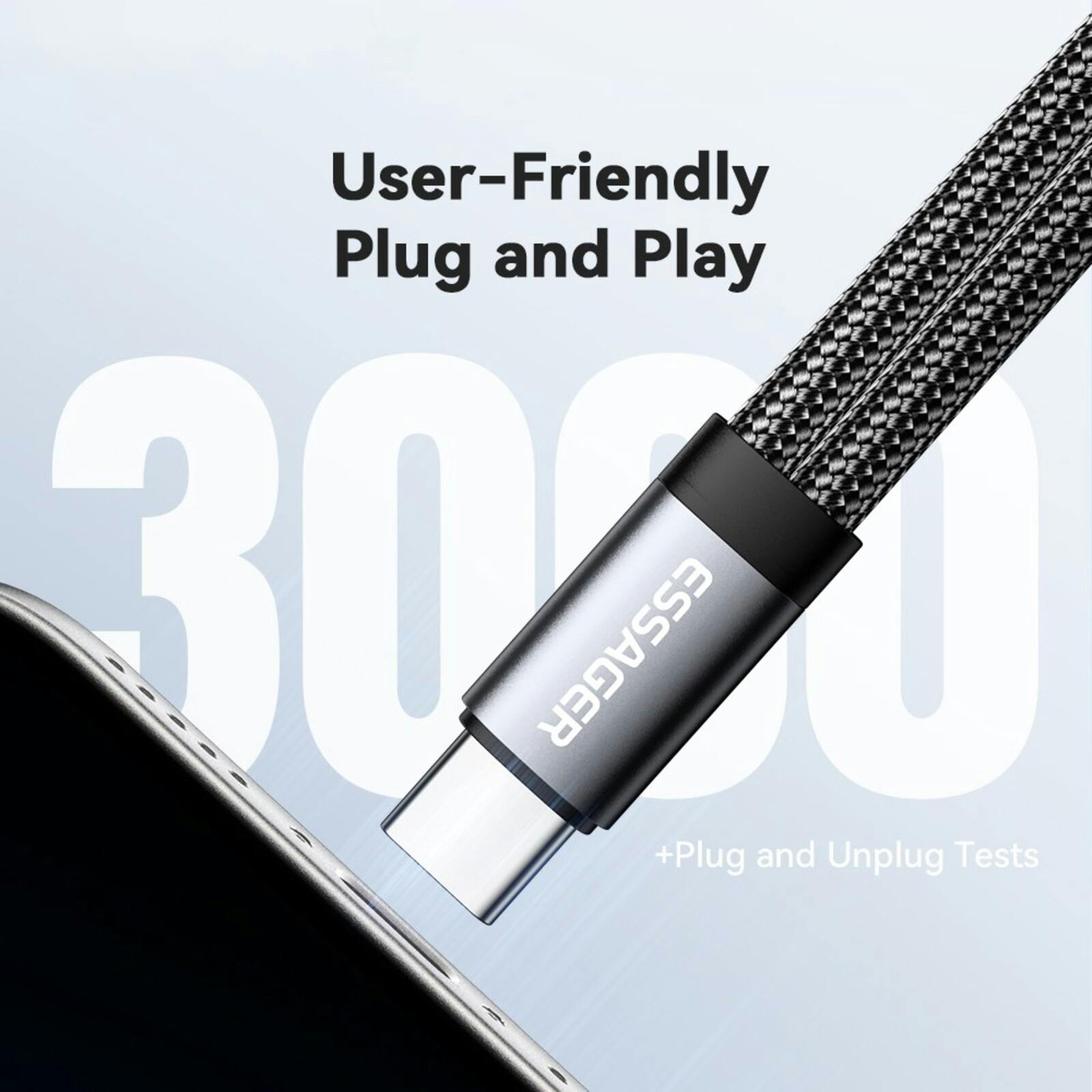 Essager USB-C naar USB-C + 3.5mm Adapter Kabel met 60W Oplader Zwart