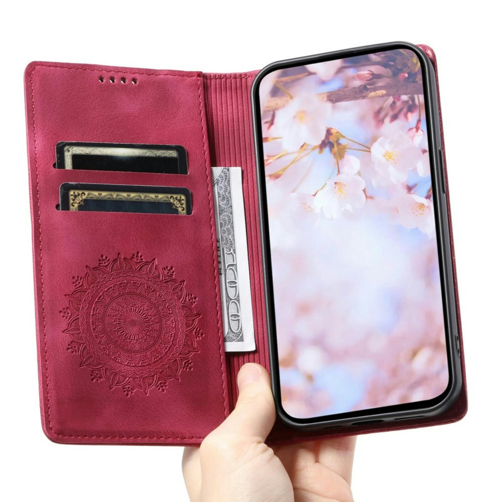 Comfycase Samsung Galaxy S24 FE Zacht Mandala Book Hoesje Rood