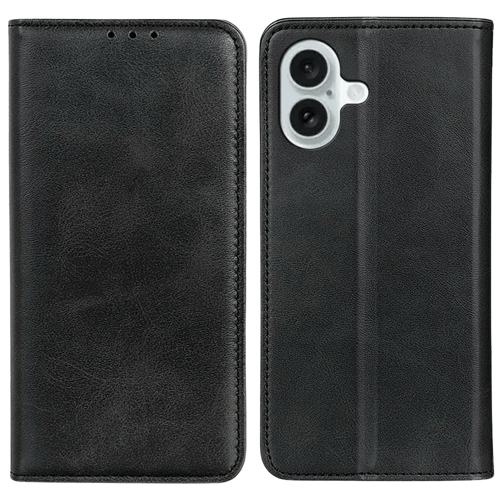 CaseBody Apple iPhone 17 Real Leather Wallet Hoesje Zwart