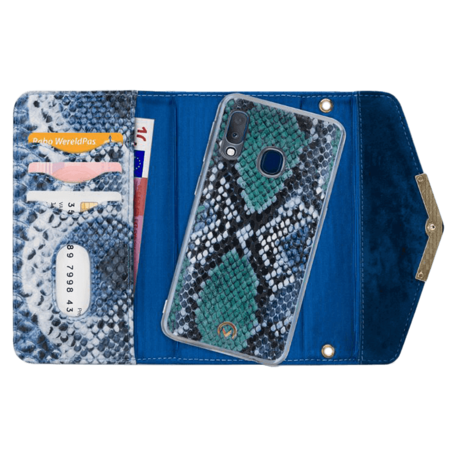 Mobilize Samsung Galaxy A20e Velvet Clutch Royal Blue Snake Blauw