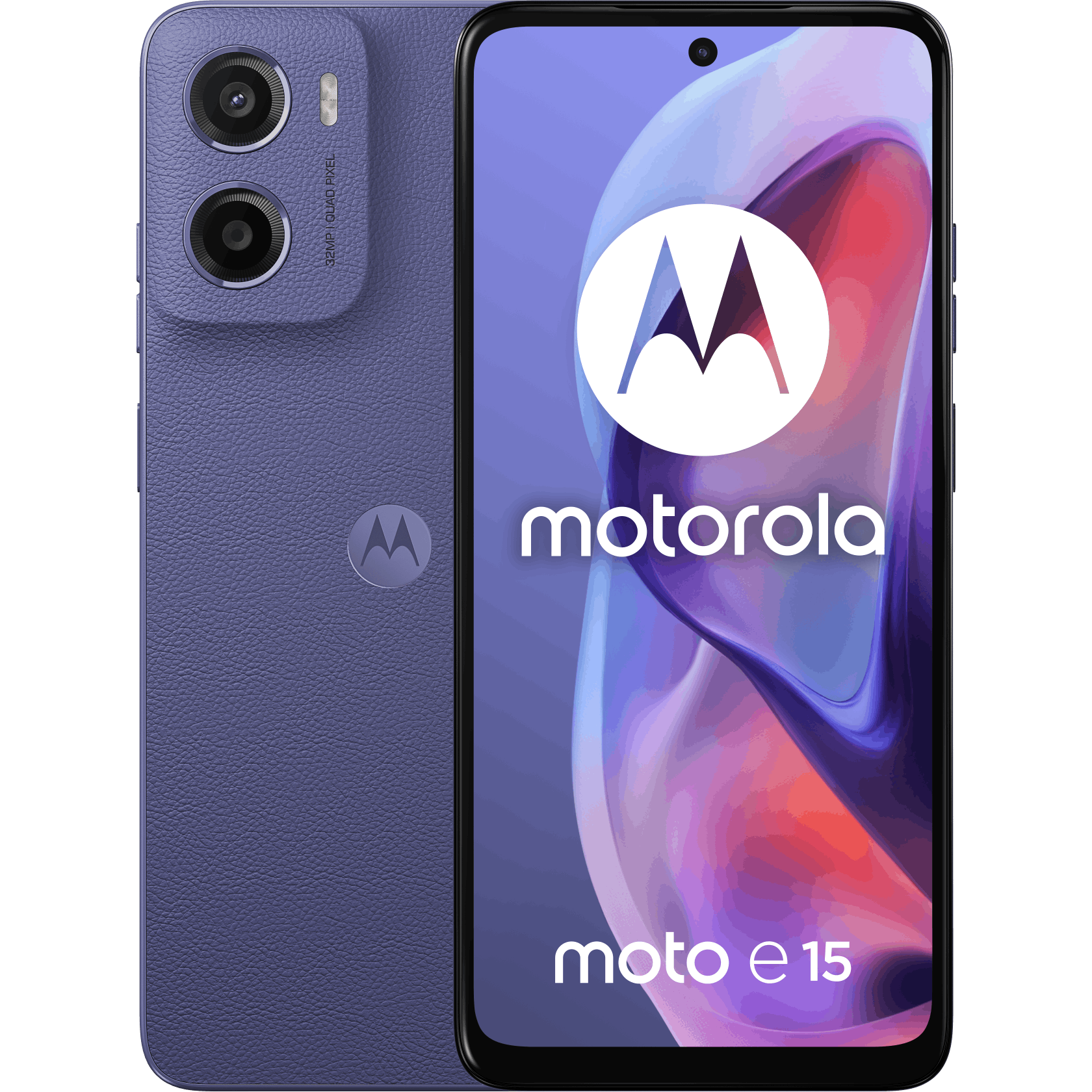 Motorola Moto E15 Fresh Lavender - Voorkant & achterkant