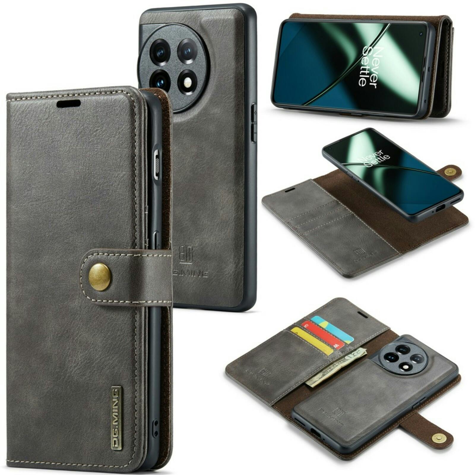 DG.MING OnePlus 11 Lederen 2-in-1 Wallet Hoesje Grijs