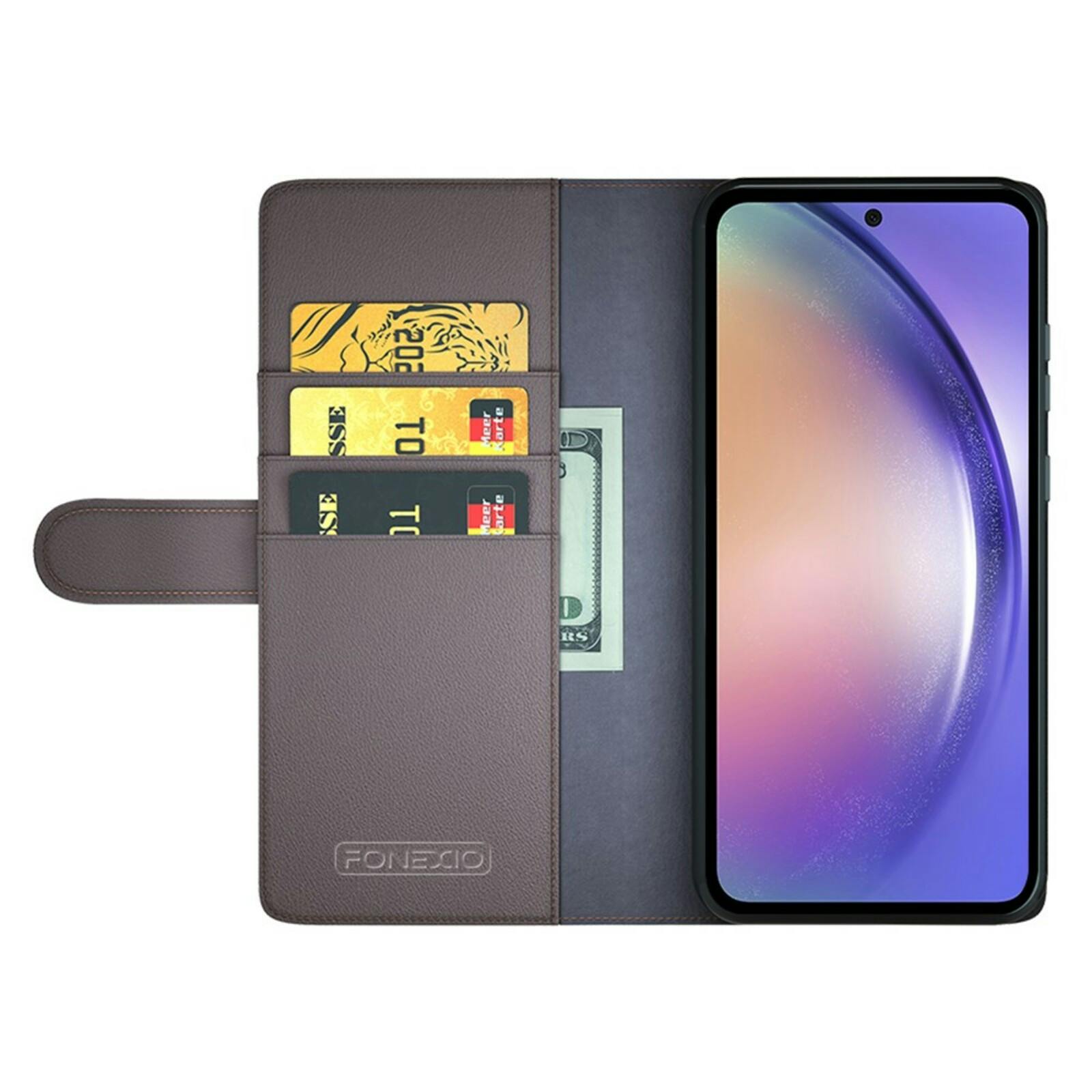 Fonexio Samsung Galaxy A55 Luxe Lederen Book Case Bruin