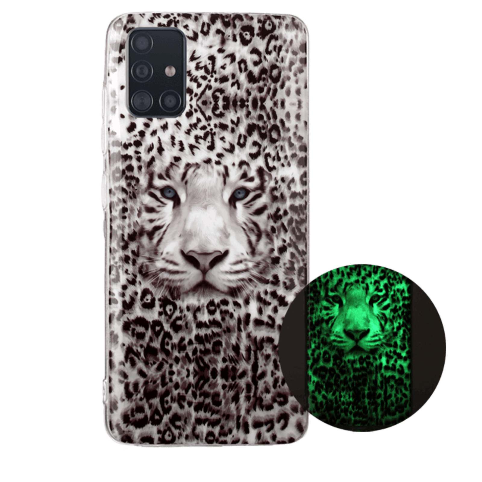 Mocaa Samsung Galaxy A71 Glow in the Dark Hoesje Luipaardprint Meerkleurig