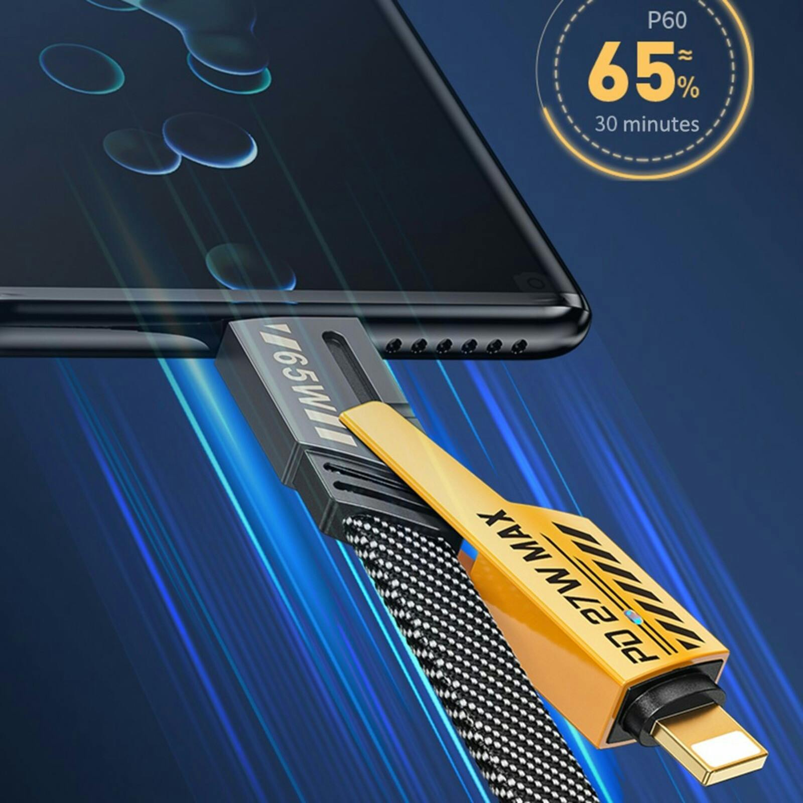 Wekome Mecha Series 65W 4-in-1 Super Fast Charging Data Cable Zwartgeel 1.2 Meter