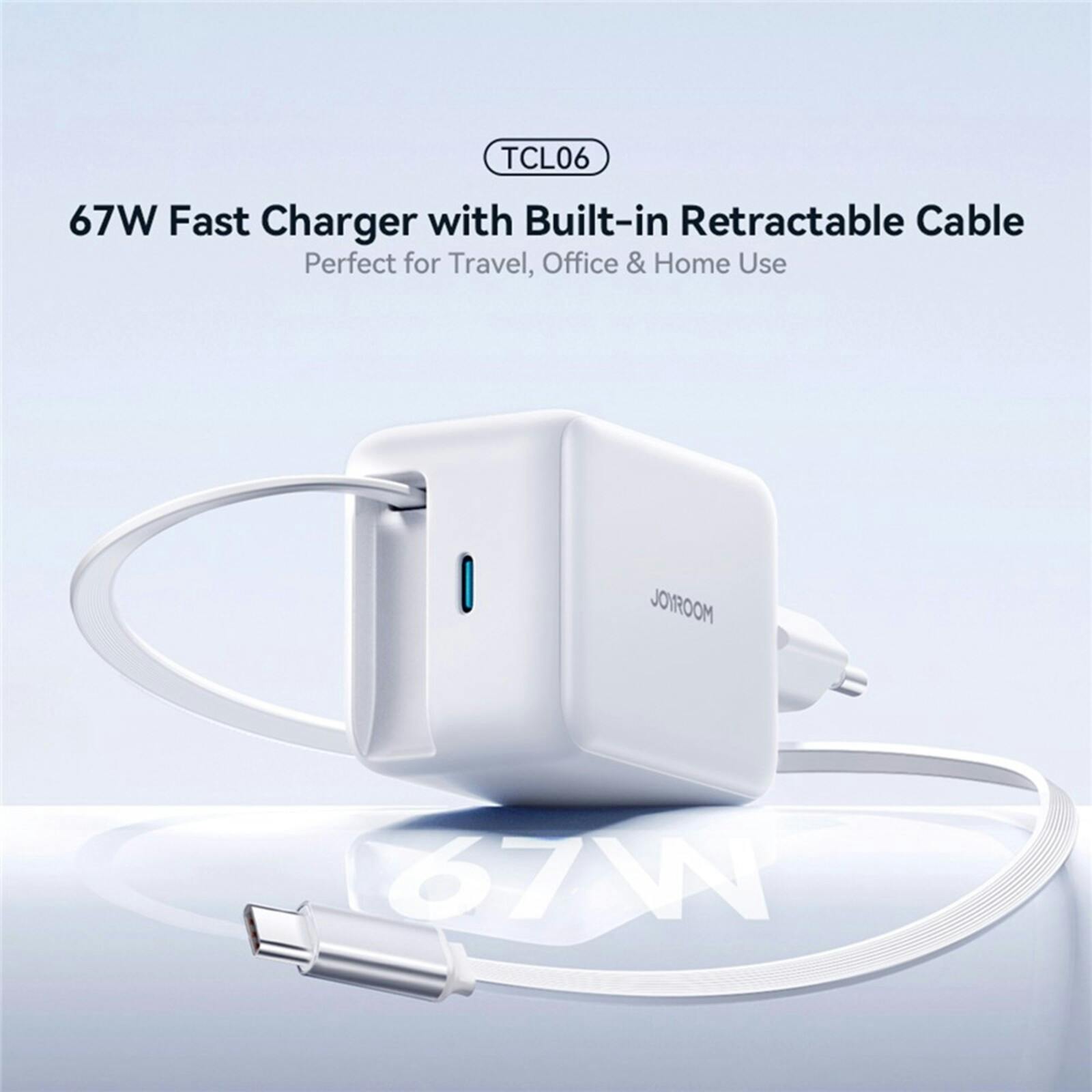 Joyroom 67W Fast Charging GaN Oplader met Ingebouwde Kabel Wit