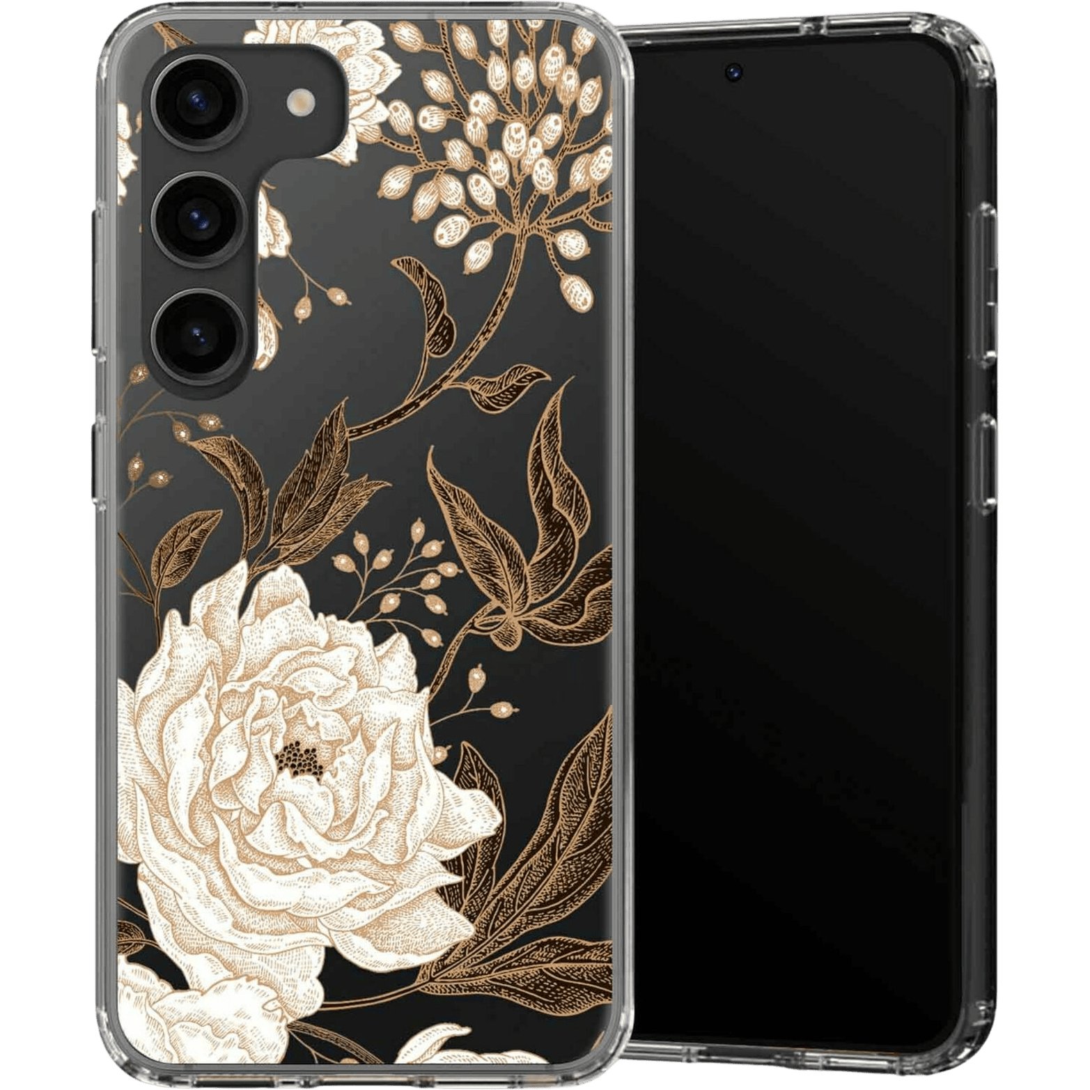 Selencia Galaxy S23 Plus Fashion Hoesje Golden Flowers - Voorkant