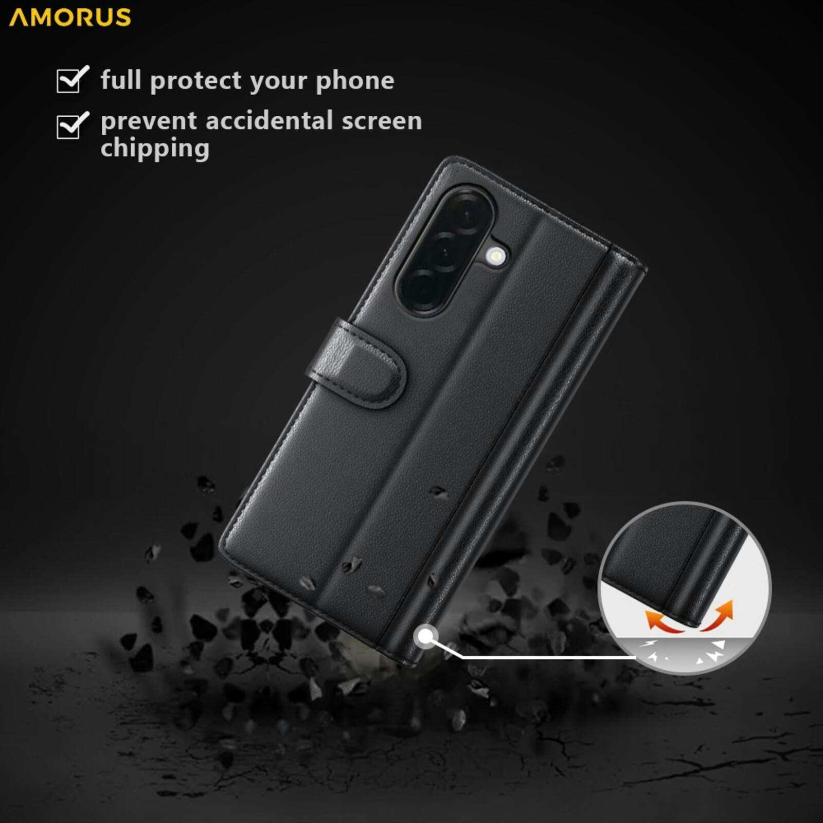 Amorus Samsung Galaxy A37 Real Leather Wallet Hoesje Zwart