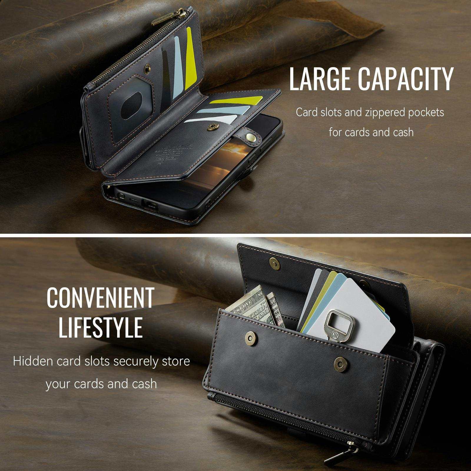 Caseme Samsung Galaxy S26 Ultra Luxe Alles-in-één Portemonnee Hoesje Zwart