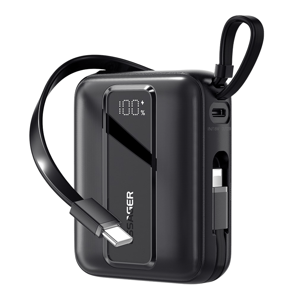 Essager Quick Charge Compact Powerbank met Kabels Zwart 20.000 mAh