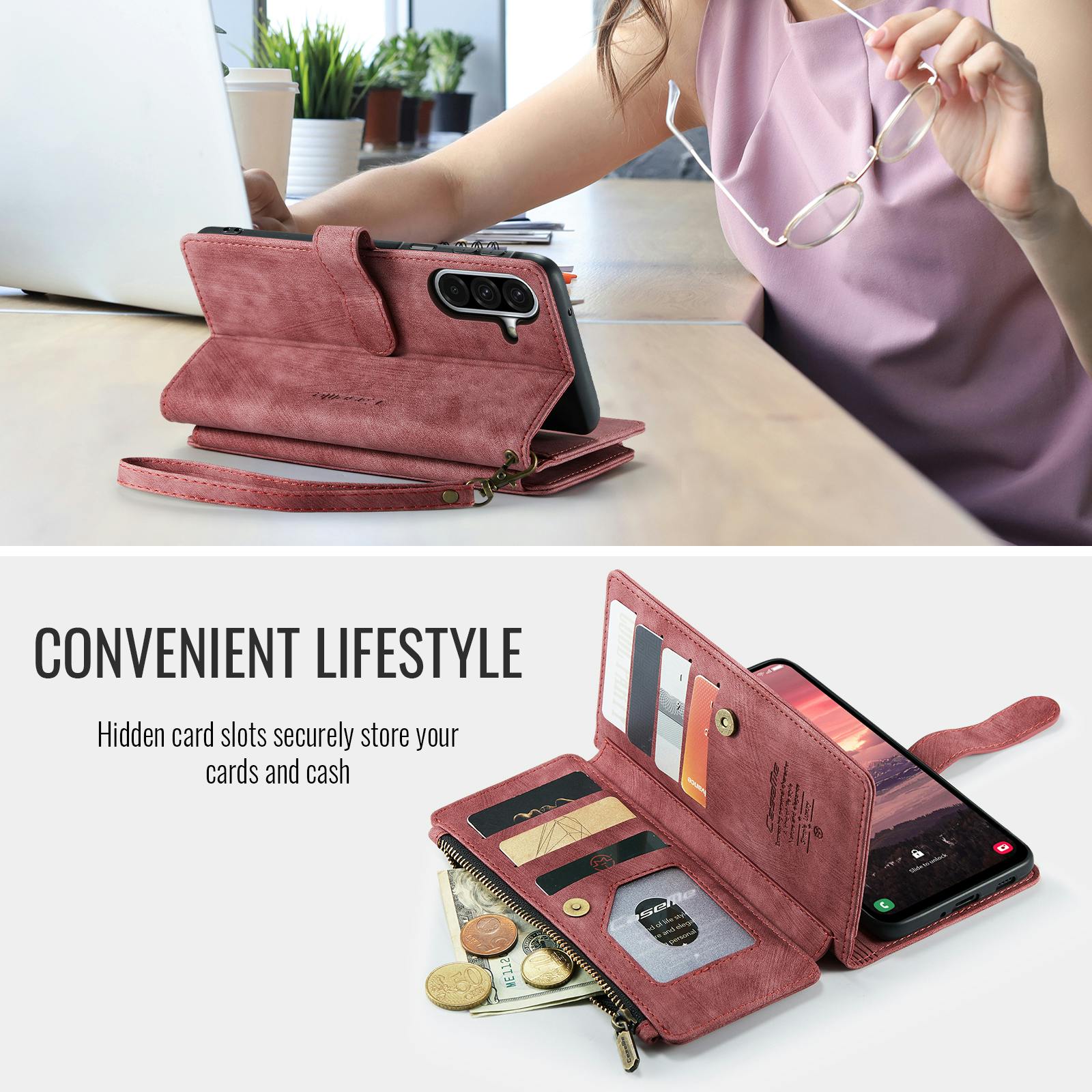 Caseme Samsung Galaxy A57 Vintage Wallet Hoesje Rood
