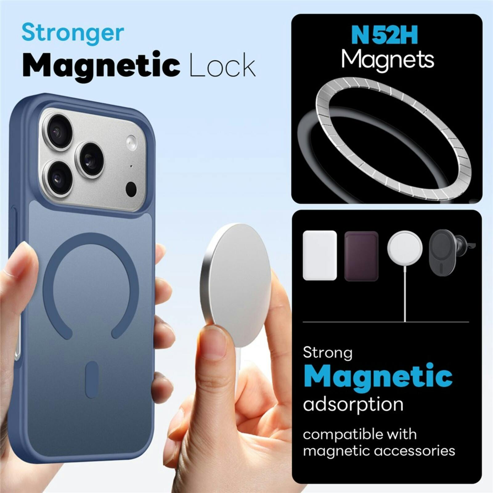 Northjo 2-in-1 iPhone 17 Pro Hoesje – Shockproof, MagSafe + Screenprotector Blauw