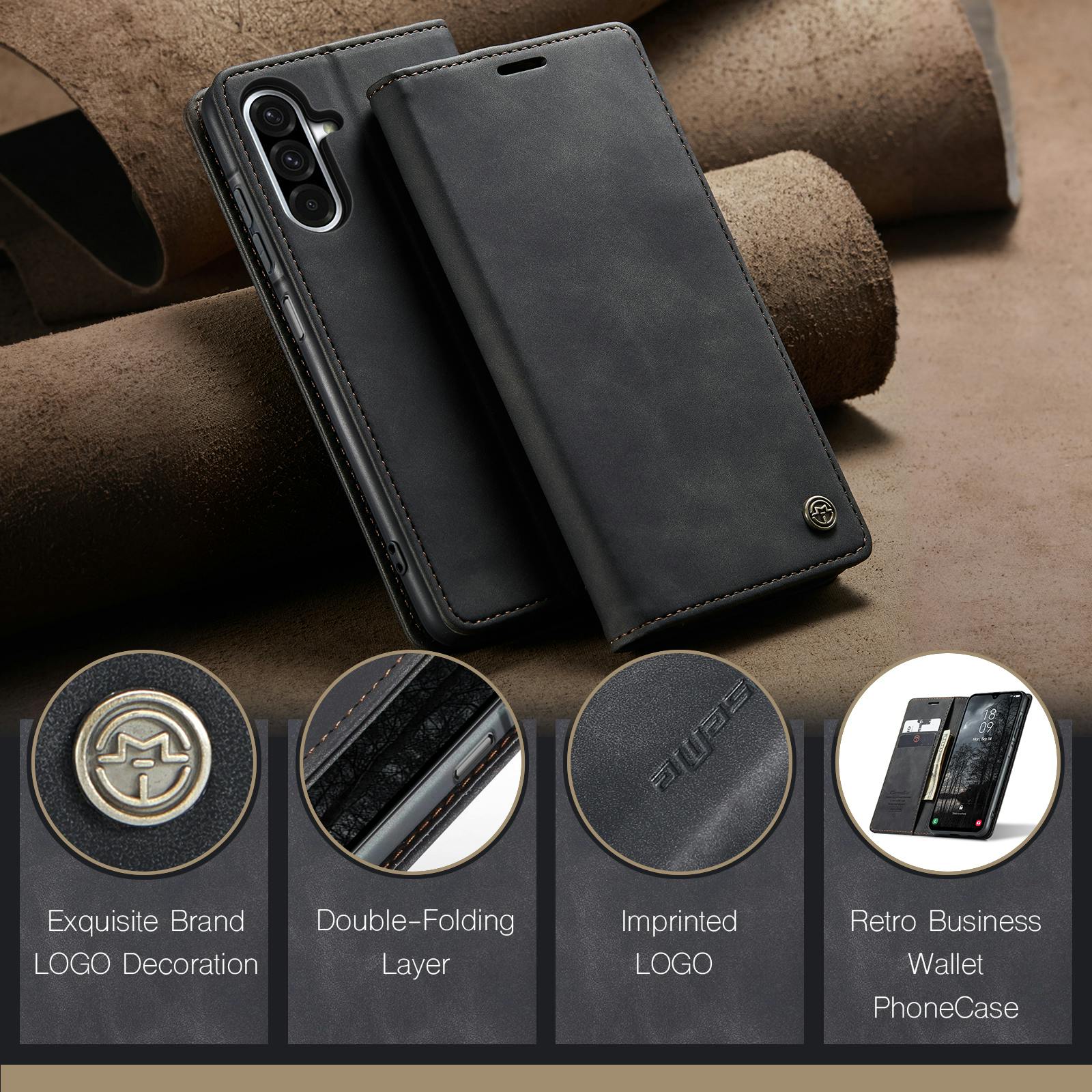 Caseme Samsung Galaxy A37 Business Bookcase Hoesje Zwart