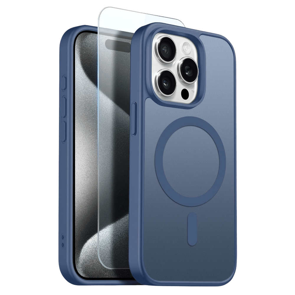 Northjo 2-in-1 iPhone 15 Pro Hoesje – Shockproof, MagSafe + Screenprotector Blauw
